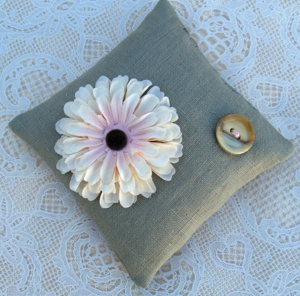 Linen Lavender Sachet - Celadon Linen Pale Pink Zinnia Lavender Sachet (SF112)