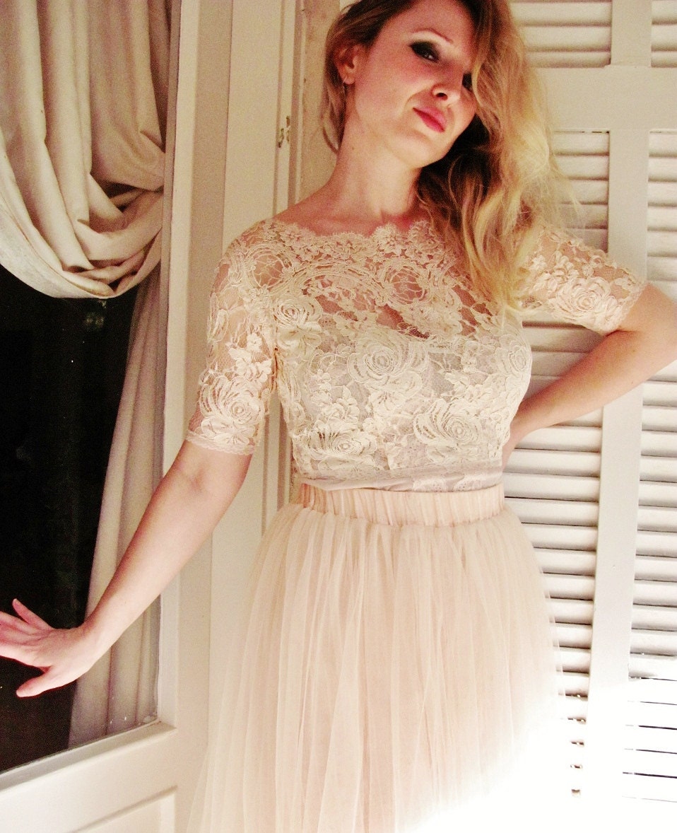 Ballade del Vientre blush pink wedding DRESS luxurious lace and tulle wedding gown blush pink lace dress
