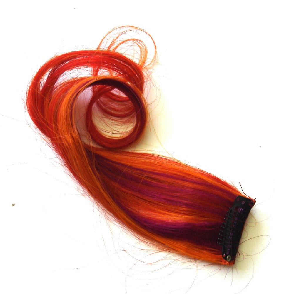 Hair Extensions - Sunset - Fuchsia, Red, Orange accents highlights weave