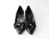 1980's Black Patent Bow Tie Low Heels Pumps