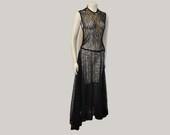 1930's dress / Vintage 30's Black Lace Full Sweep Dress