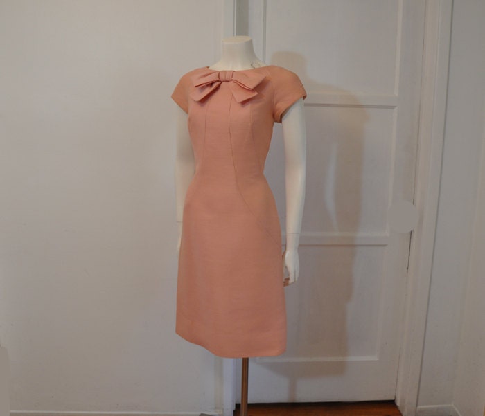 60s dress / Vintage Just Peachy Big Bow 1960's Estevez  Dress
