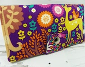 Handmade Long Wallet  BiFold Clutch - Deer Fantasy Forest in Purple