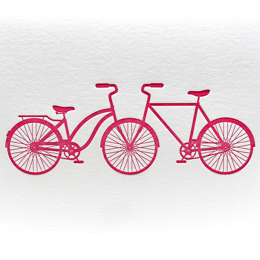 Letterpress Bicycle Tandem His and Her in Magenta