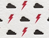 Letterpress Card Bolts and Clouds in Black and Red