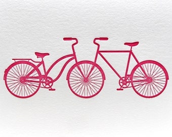 Letterpress Bicycle Tandem His and Her in Magenta