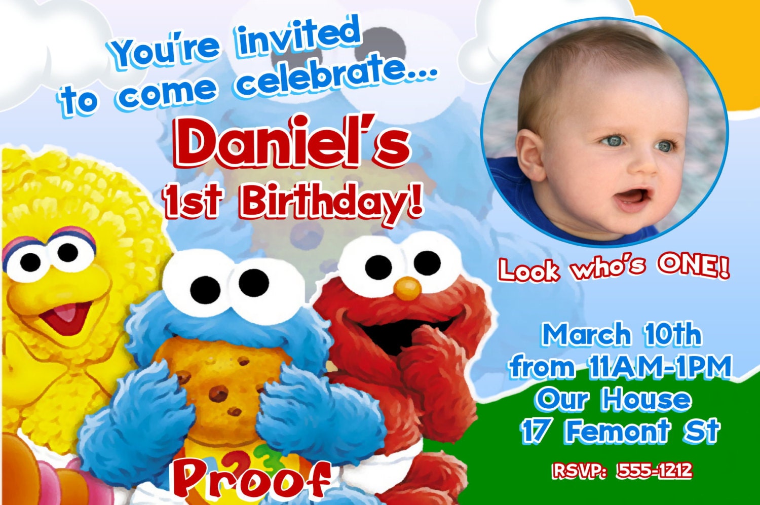 Sesame Street Elmo, Cookie Monster, Big Bird, Birthday  Invitation - DIY PRINT