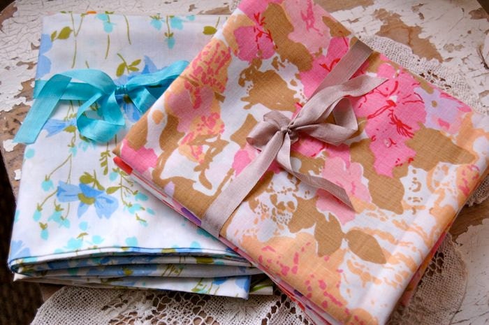 Vintage Pillowcases for Crafting: Set of Two in Mixed Fabrics