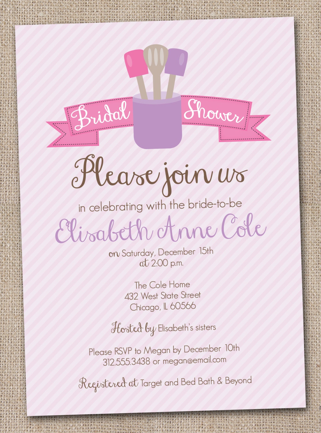 Printable Kitchen Shower Invitation Pink and Purple Utensils Bridal Shower Digital Design Il_570xn