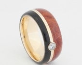 14K Yellow Gold Ring with Wood Inlays and Bezel Set Diamond