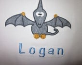 toddler appliqued Pteradactyl (dinosaur)  monogramed tshirt