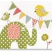 Nursery art prints, baby nursery decor, nursery art, Birds, yellow, green, Party Animal 8x10 print, by GalerieAnais