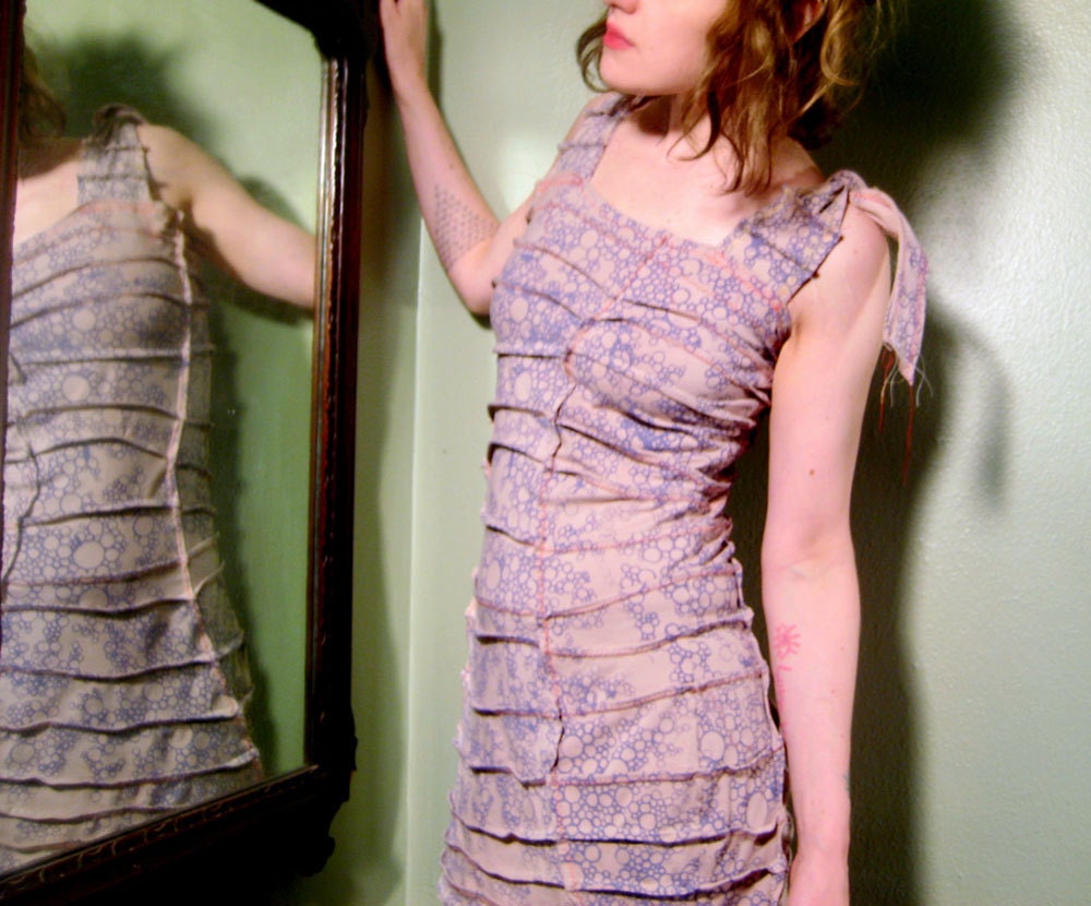 beige sundress - structured futuristic dress screen printed artistic sexy cool weird dramatic womens dress