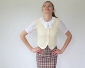 vintage white vest. 1970s retro. Cream knit waistcoat. Summer sweater. Sleeveless cardigan. Small / New old stock / The WHITEBREAD vest.