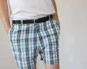Men's plaid shorts. 1970s vintage plaid shorts. Size L / XL. Green, yellow, plaid hipster / geek / golf shorts / the SUMMER SLUSHIE shorts