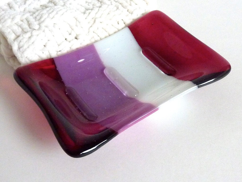 Cranberry, White and Pink Glass Soap Dish