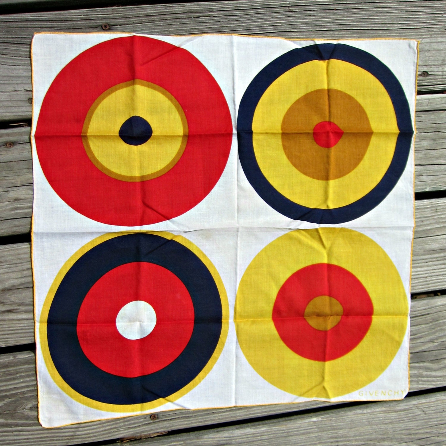 Vintage Givenchy Scarf - Red, Yellow, Black Circles