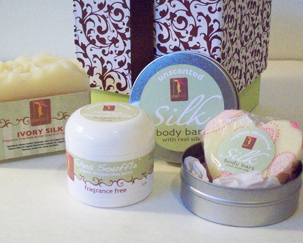 Green Silk Gift Set-Fragrance Free  with Natural Soap-Birthday Gifts-Bath Beauty Body Skincare  Bath Gift Setset