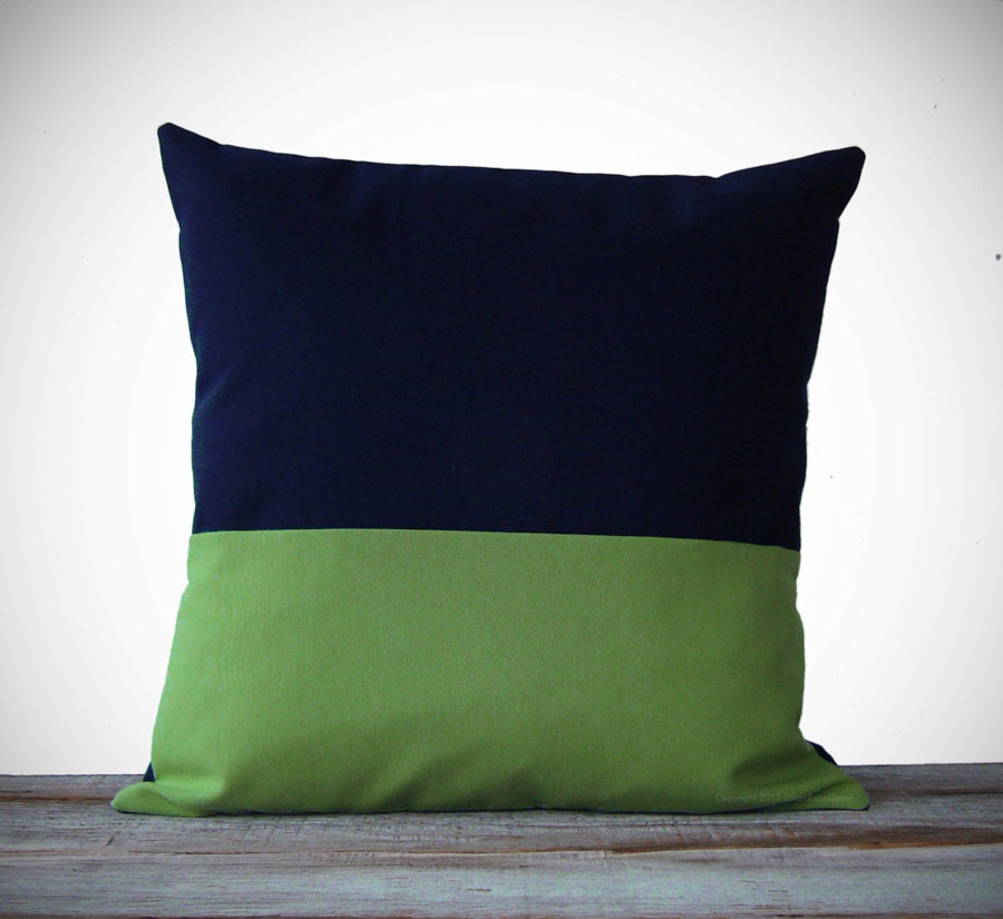Green and Navy Color Block Pillow Cover INDOOR / OUTDOOR (18x18) by JillianReneDecor Modern Spring Summer Home Decor - Two Tone