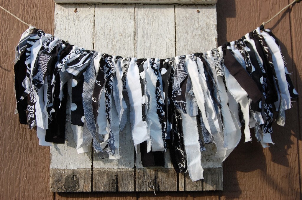 Black and White Fabric Scraps Rag Banner Garland Photo Prop Il_170x135