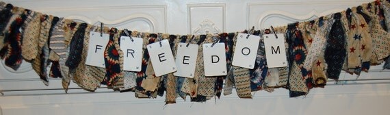 Freedom Patriotic Fourth of July Fabric Scrap Banner Garland Photo Prop Il_570xn