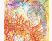Original Abstract Fine Art Printmaking Mixed-Media Colored Pencil 5x7