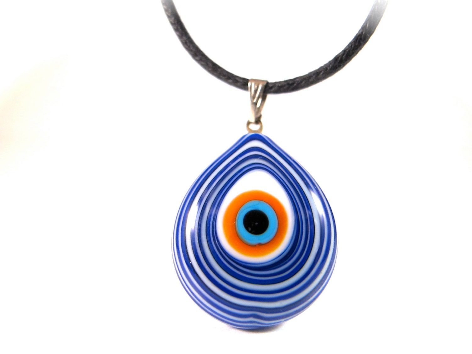 Cobalt Blue Swirls Evil Eye  Pendant Necklace