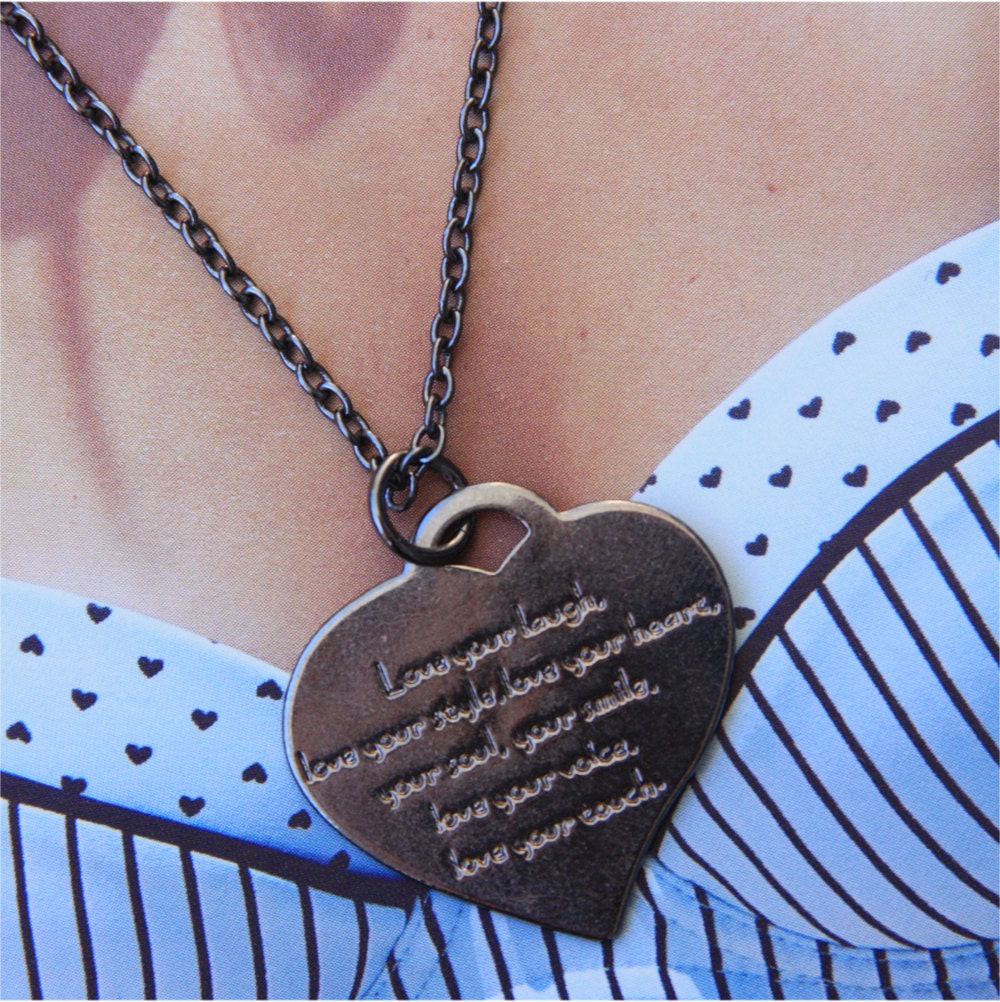 Gun Metal Heart Necklace. Inscription Jewellery, Gun Metal Tone. Word, Text, Quote by Stjern on Etsy