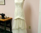 SALE Wedding Gown Mermaid Upcycled Vintage Lace Tiered Ruffles Size 10