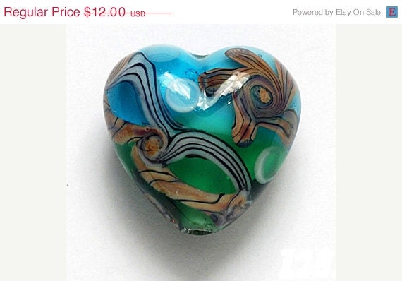 ON SALE 30% OFF Tropical Tide Heart Focal Bead - Handmade Glass Lampwork Beads - 11811905