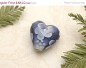 ON SALE 30% OFF Ink Blue w/White Heart Focal Bead - Handmade Glass Lampwork Bead - 11811005