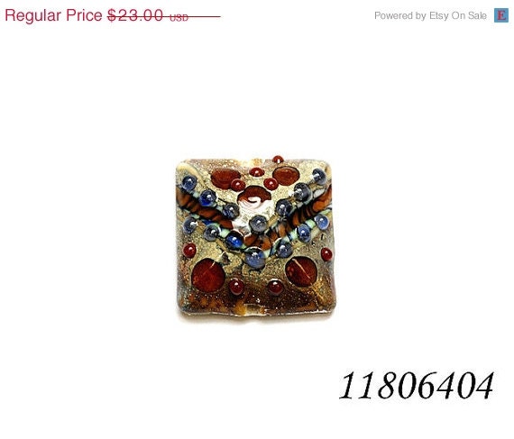 ON SALE 40% OFF Glass Lampwork Bead  - Dark Brown w/Ink Blue Dots Pillow Focal Bead  - 11806404
