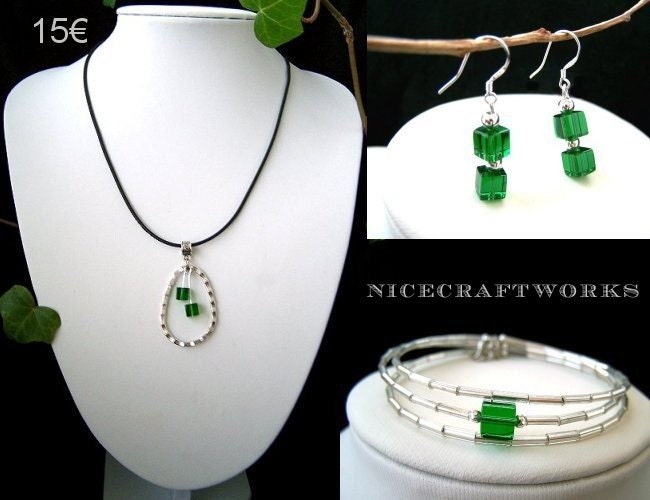 SALE - Emerald Green Crystal Cubes Jewelry Set