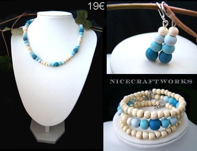 SALE - Light Blue Wooden Jewelry Set