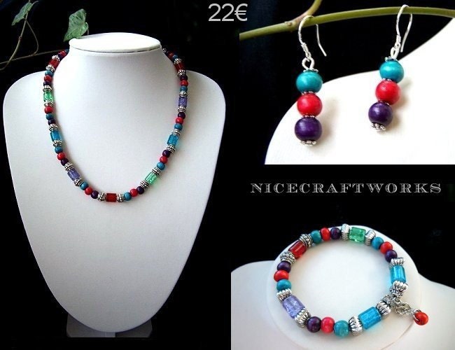 SALE - Colourful Tibetan Silver Jewelry Set