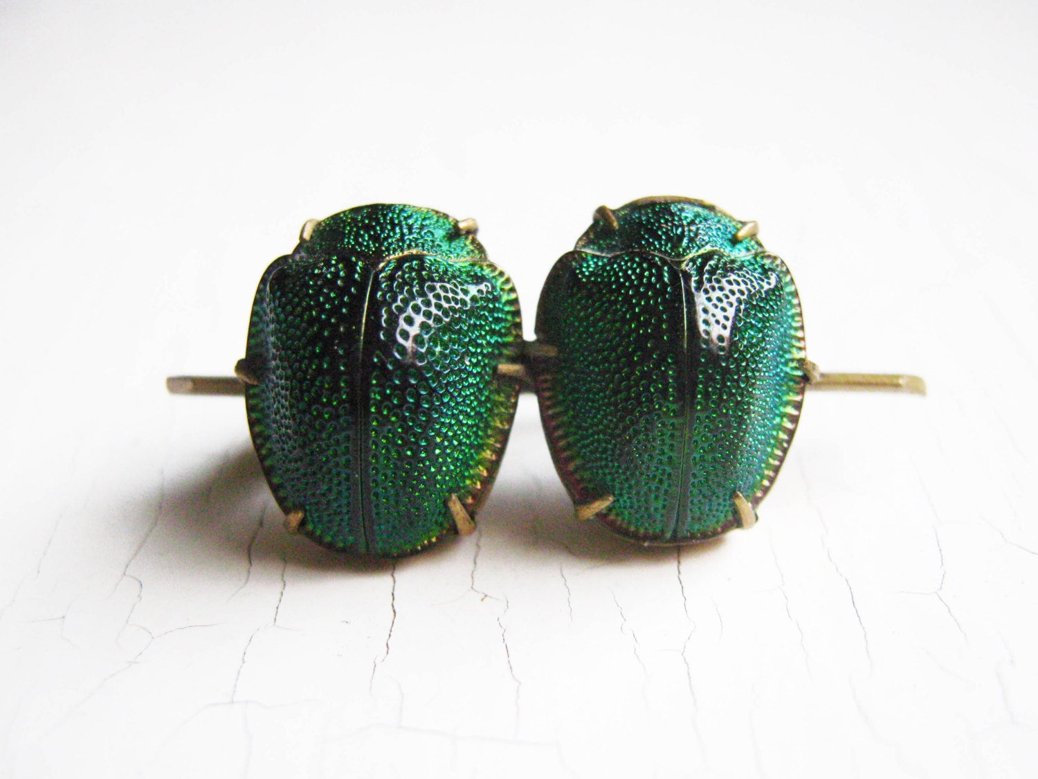 Egyptian Revival Double Green Scarab Beetle Brooch Art Nouveau