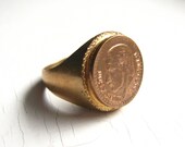 Large Solid Brass Coin Ring Size 10.5 Vintage 60's 70's