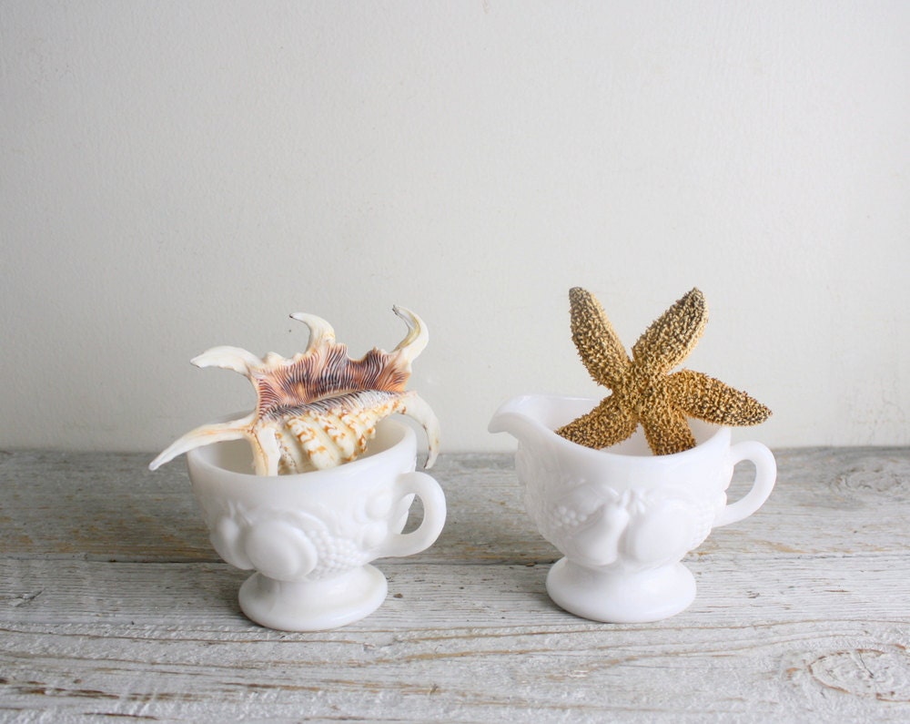 Vintage Milk Glass Westmoreland Sugar Bowl and Creamer