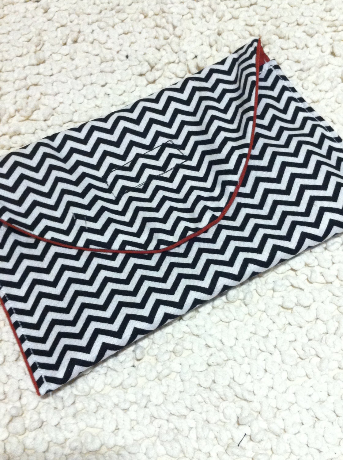 Black and white chevron zig zag print  Velcro clutch cotton 5x7 envelope pouch