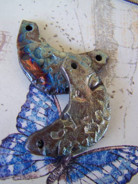 Crescent Floral Texture Raku Pendants