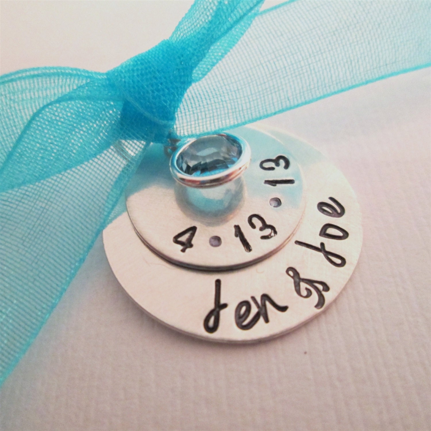 Something Blue Bridal Charm - Custom Wedding Charm - Hand Stamped Anniversary -