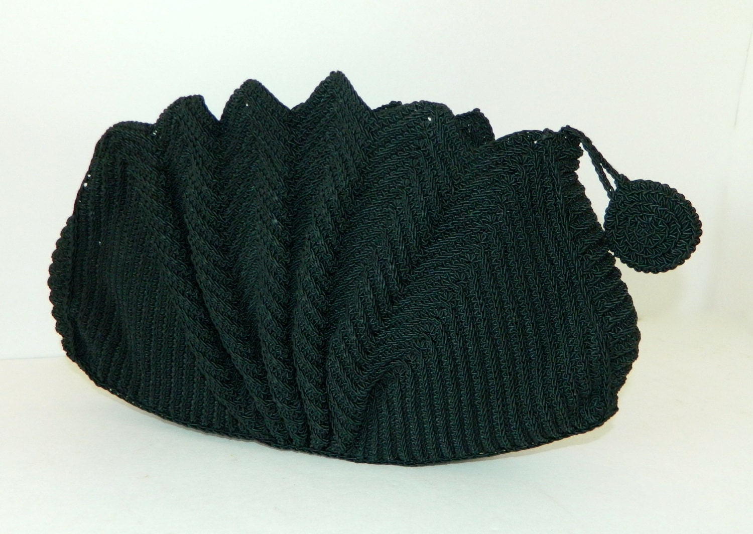 vintage 1940s macrame clutch bag 40s black Corde purse