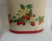 Vintage Metal Trash Can Strawberries Garden Retro