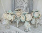 Bridesmaid Burlap  Fabric Flower Bouquet Set of 4  Custom Order any color