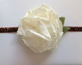 Cream flower on brown glitter headband 