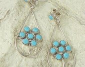 Native American Sterling  and Turquoise Flower Earrings