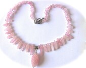 Pink Quartz Necklace with pale pink pendant, Chunky Pink Necklace , Spike Necklace