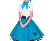 Girls 50's Poodle Skirt TEAL Large Child size  10-11-12