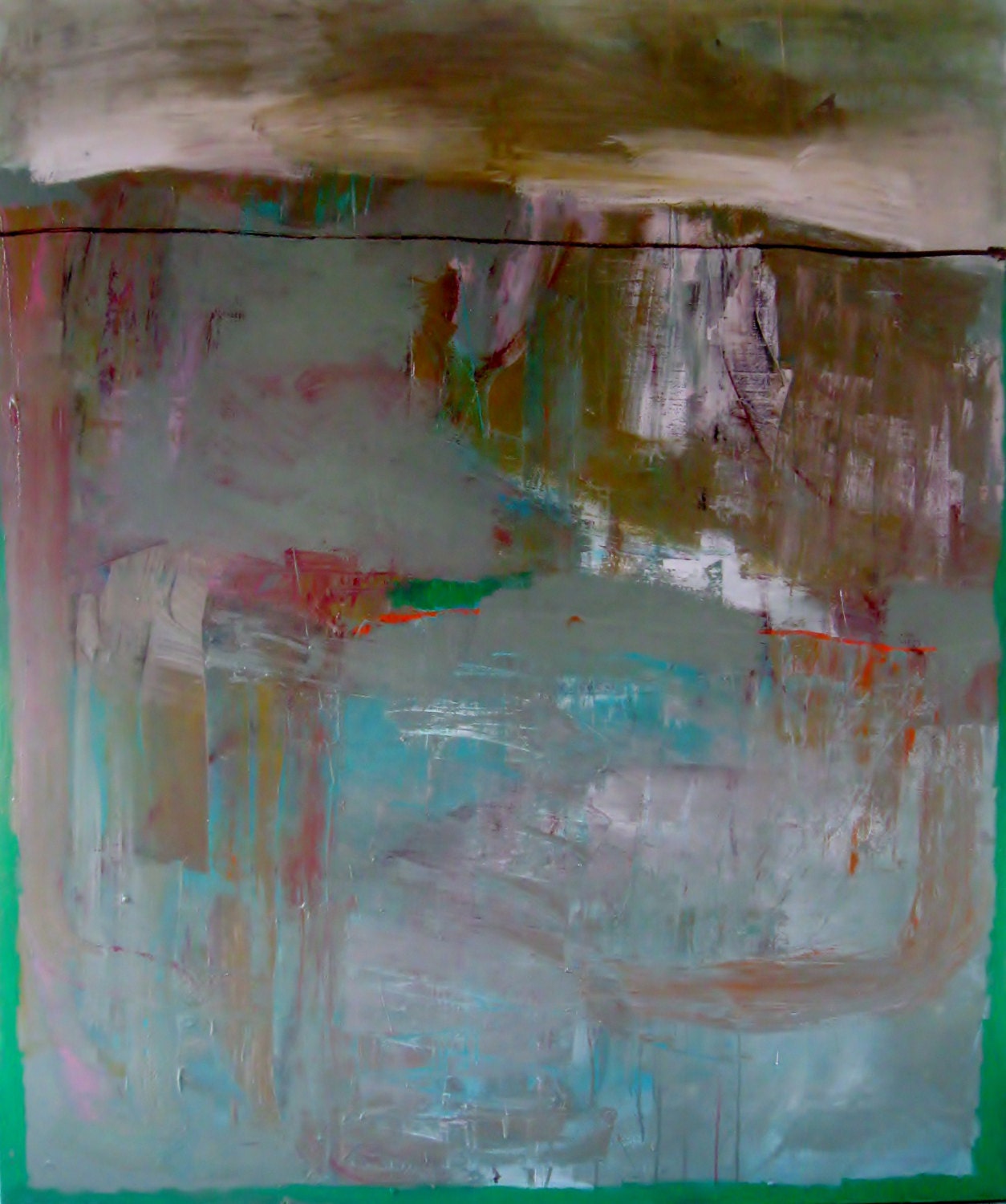 Soon The Green will Cover the Grey, Original abstract mixed media painting on canvas, large