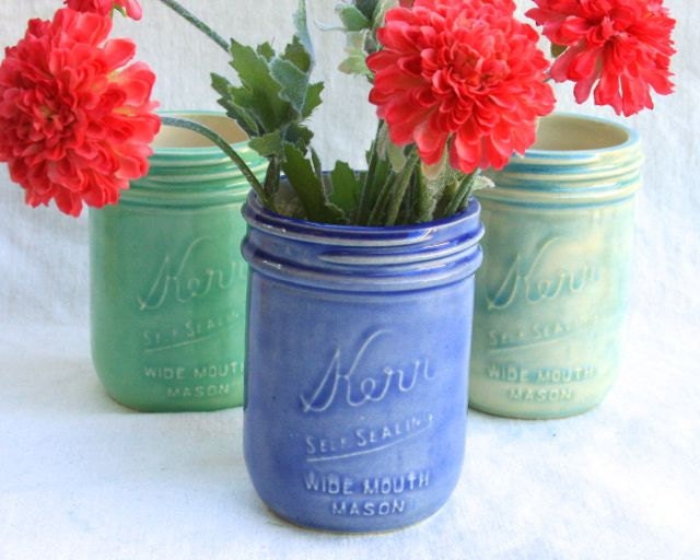 Mason Jar Vase Wedding Decor in Stoneware with Choice of Glaze Color